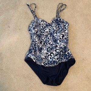 Lauren blue and White One Piece Swimsuit